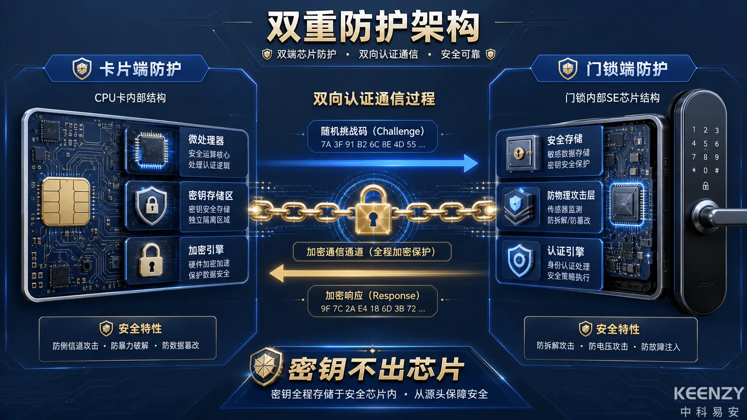 KEENZY卡片端CPU卡与门锁端SE芯片双重防护架构