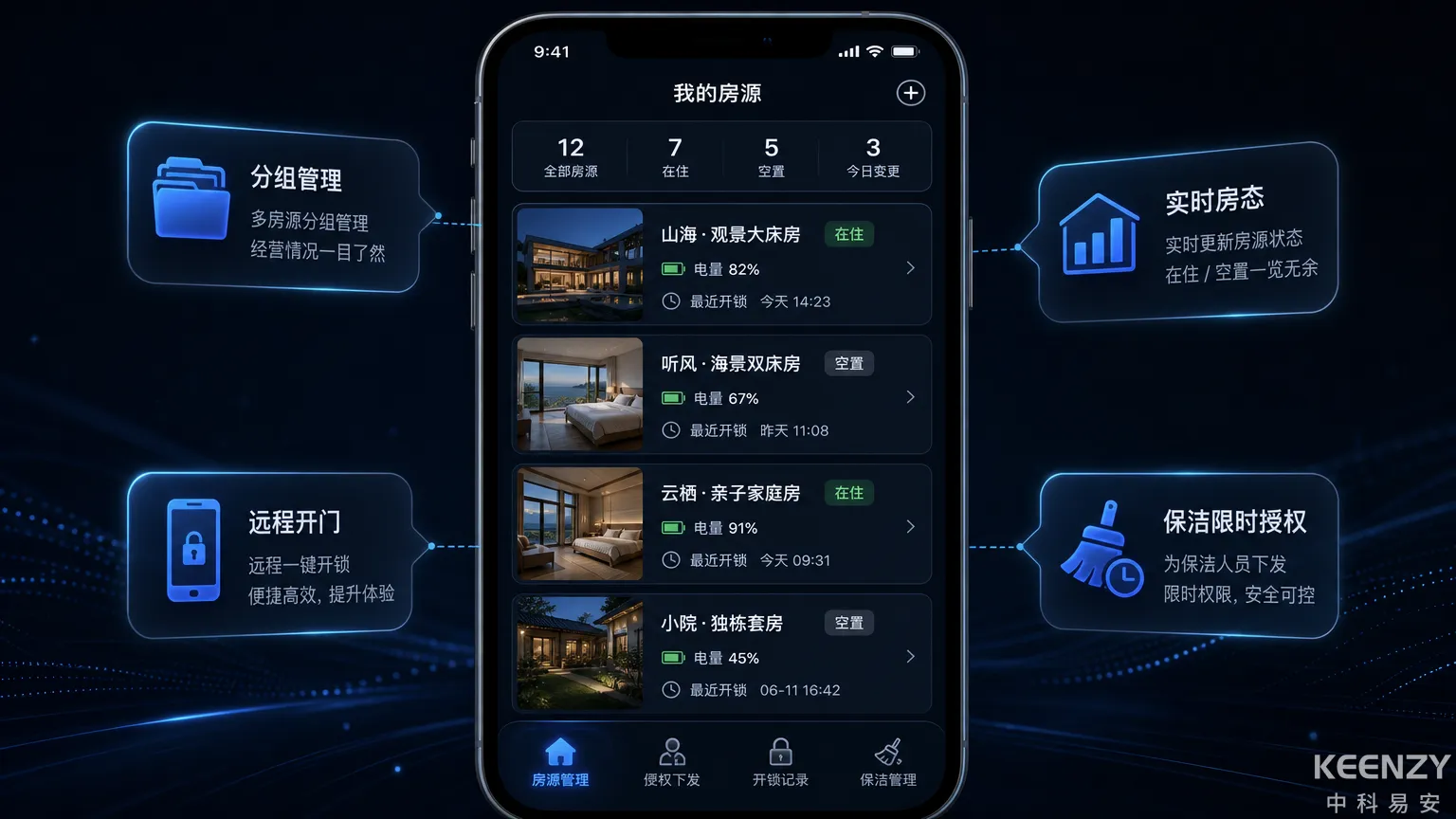 多房源移动端管理界面与核心功能展示