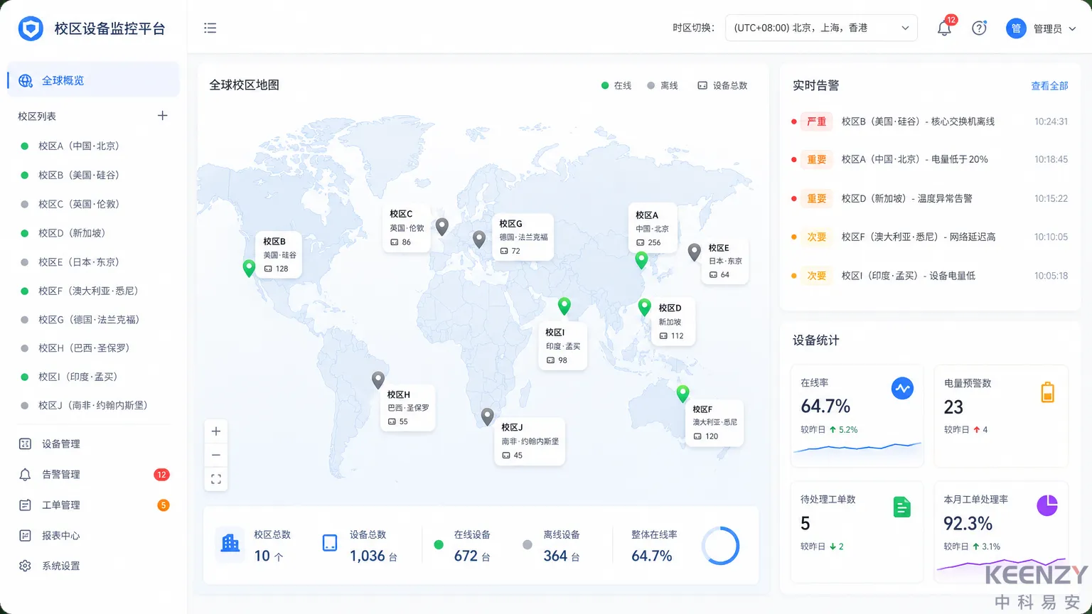 海外高校联网门锁运维远程管理系统界面