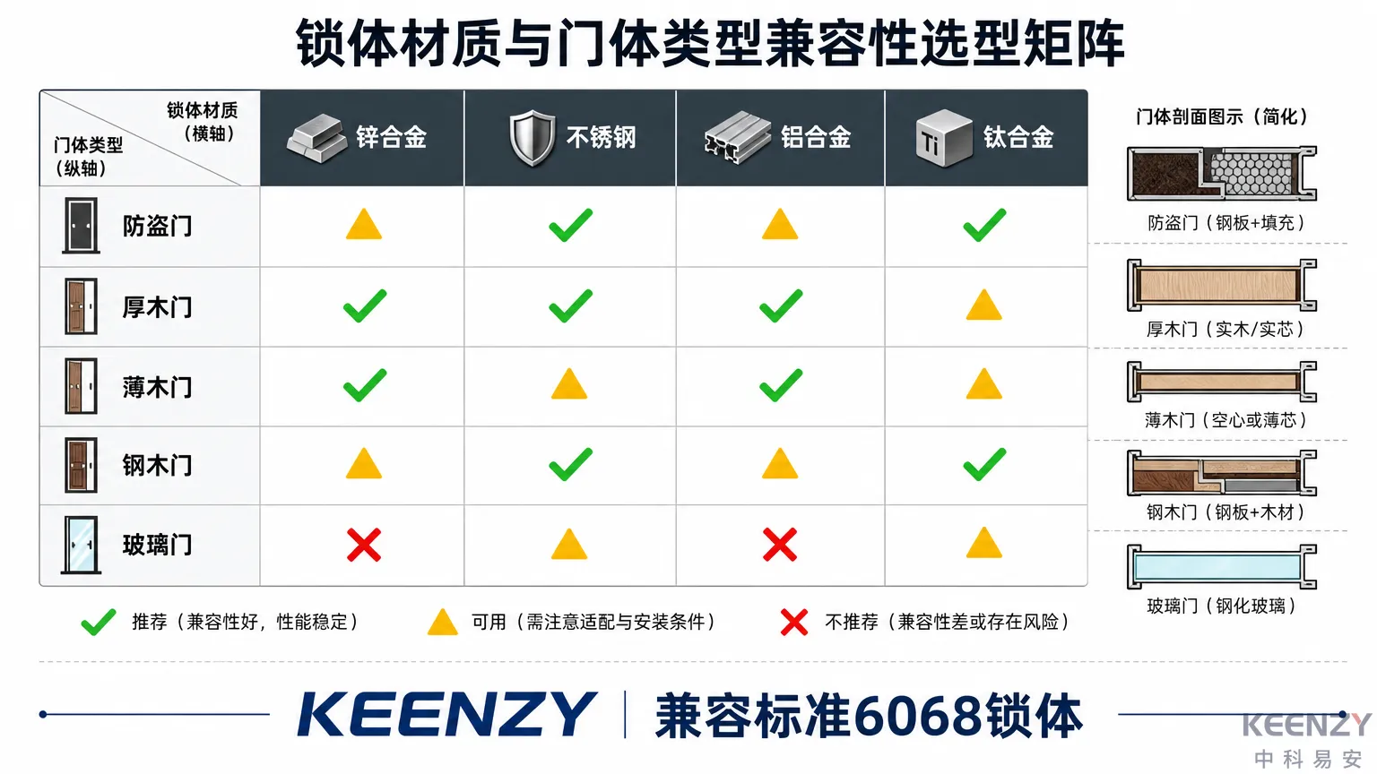联网门锁面板材质与门体适配推荐矩阵