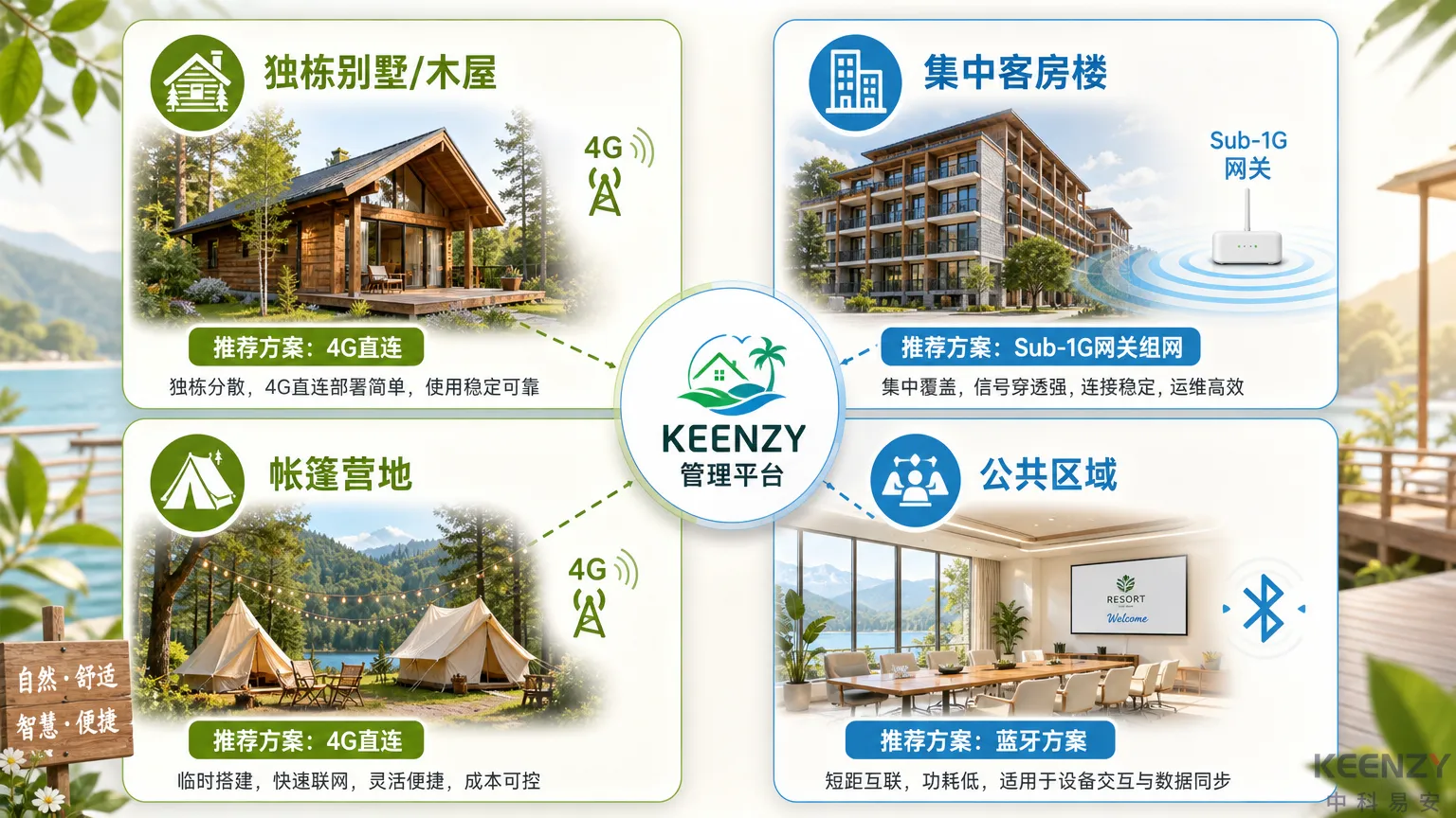 度假村不同子场景联网门锁组网方案选型对比