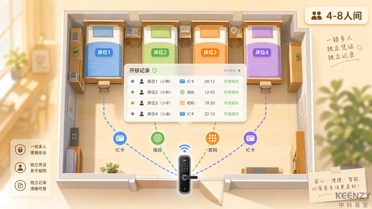 联网门锁4-8人间独立授权与独立记录方案