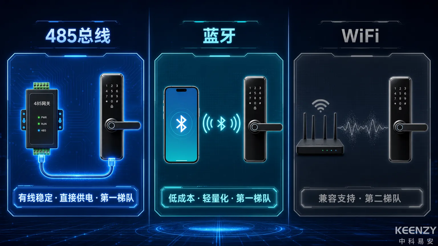 485蓝牙WiFi三种联网门锁组网方案对比
