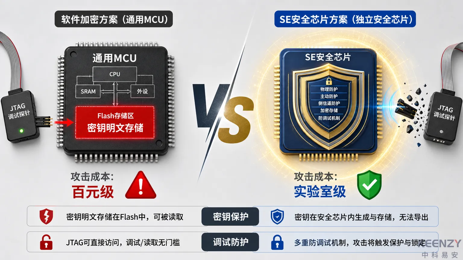 SE安全芯片与软件加密方案安全等级对比图