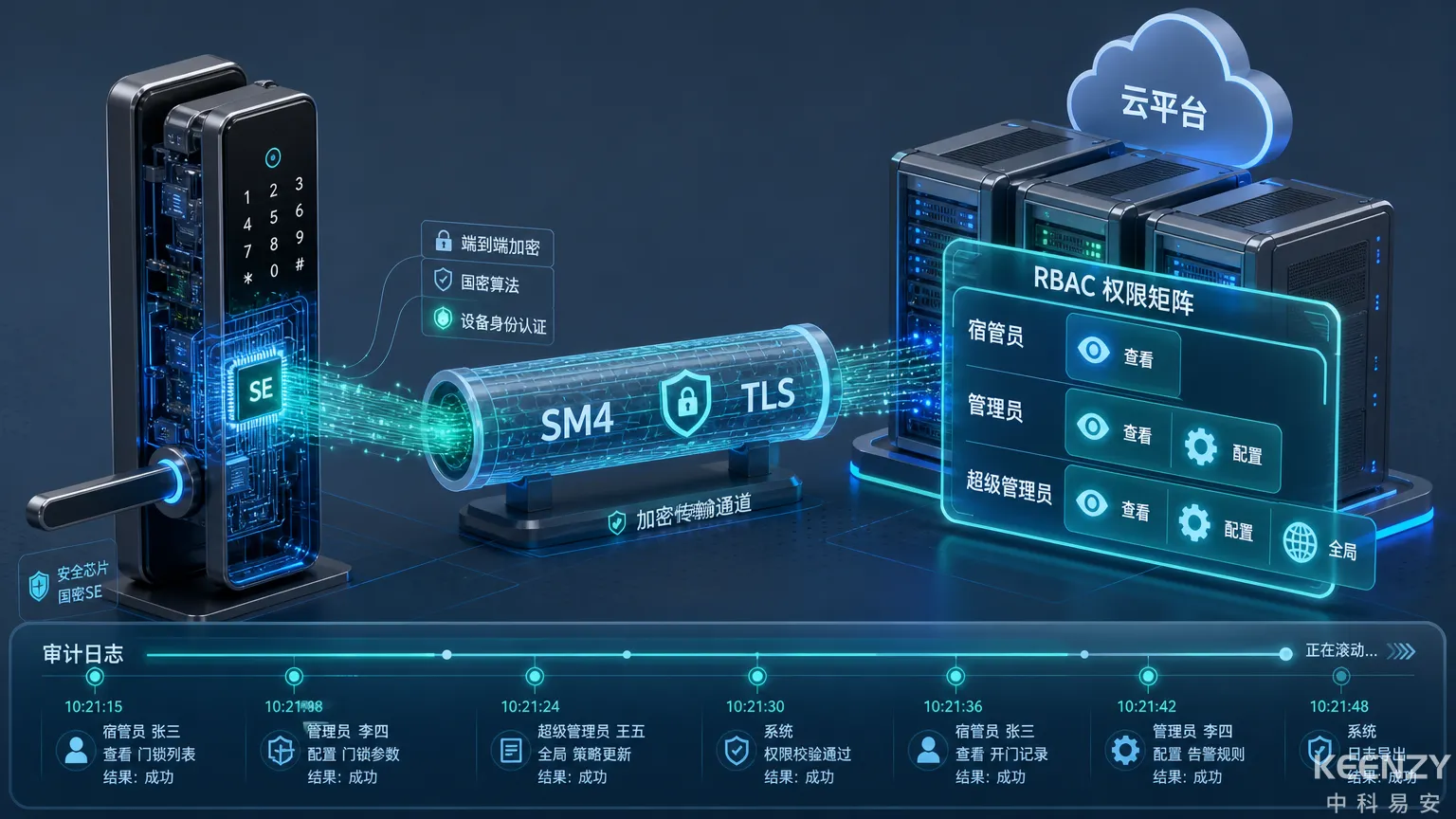 联网门锁通信加密与平台权限控制架构图