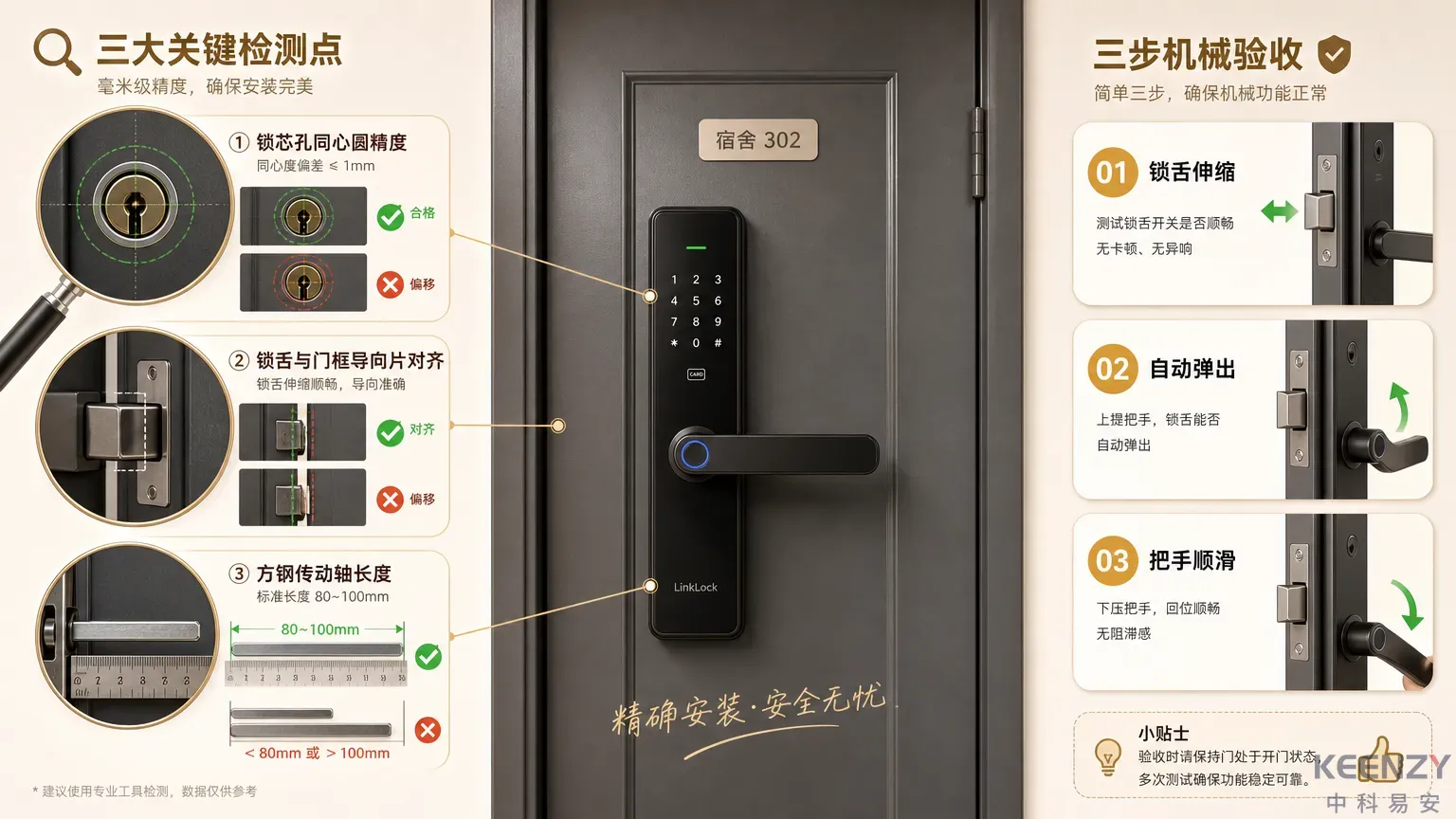 联网门锁安装精度检测与锁体机械调试流程图