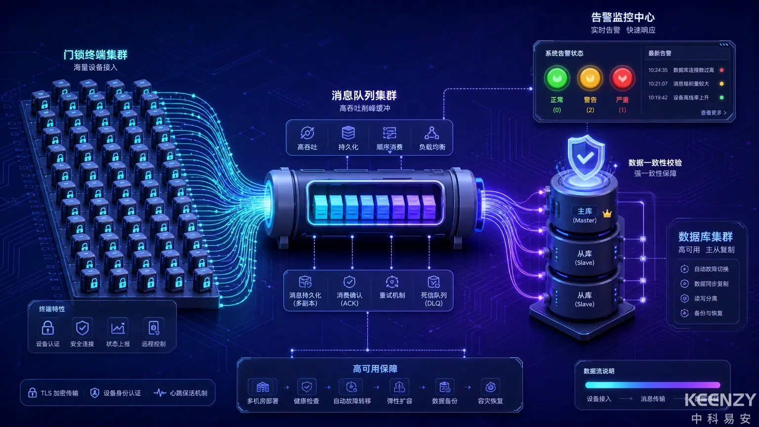 联网门锁管理平台高可用架构与补传削峰机制示意图