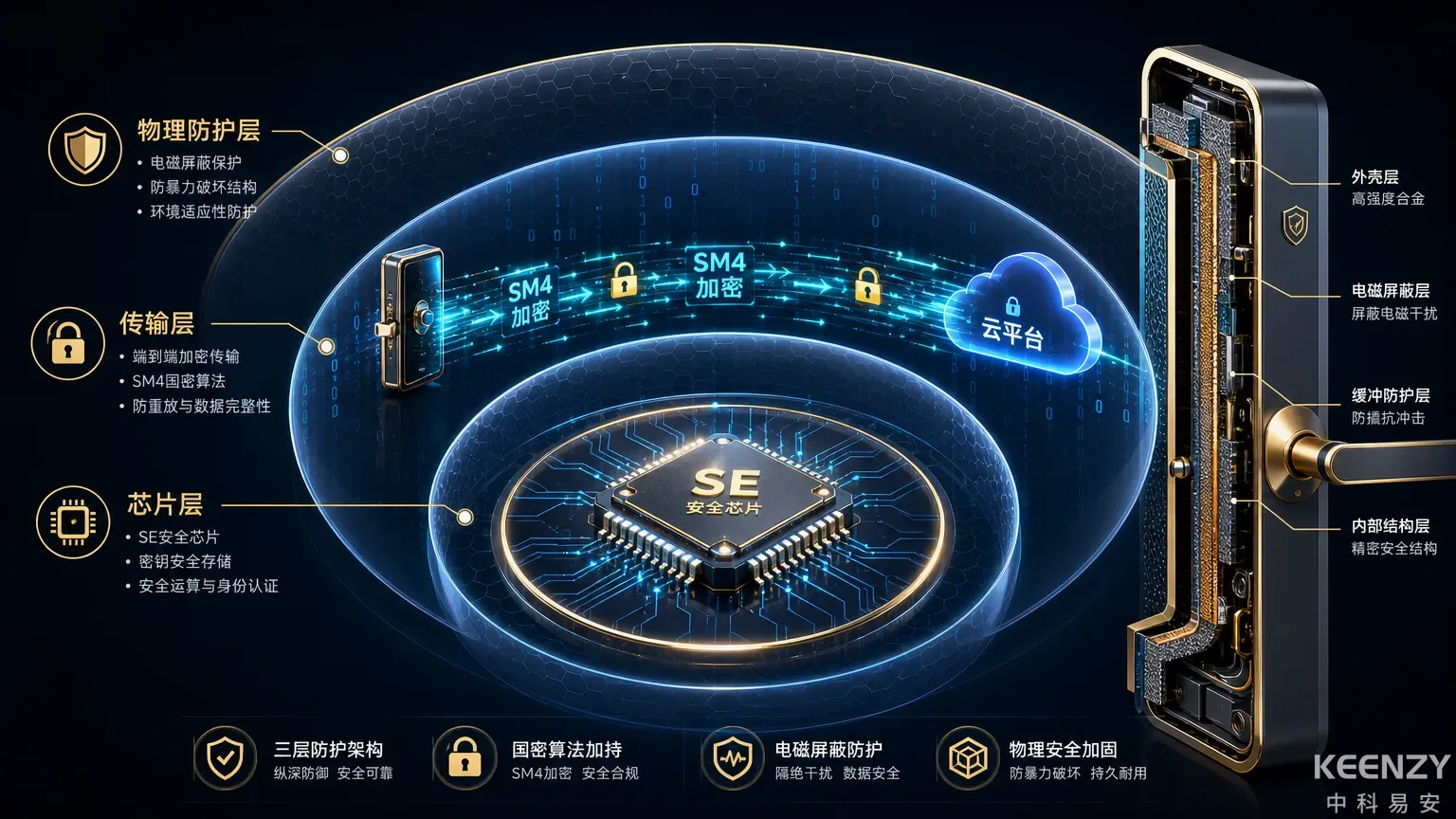 校园联网门锁安全加密技术分层防护示意图