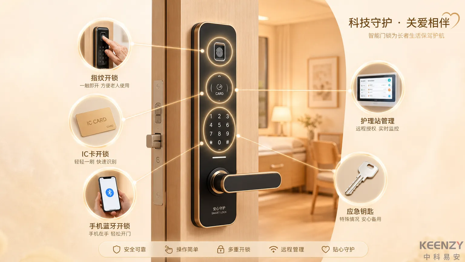 养老院联网门锁适老化设计全景概览图
