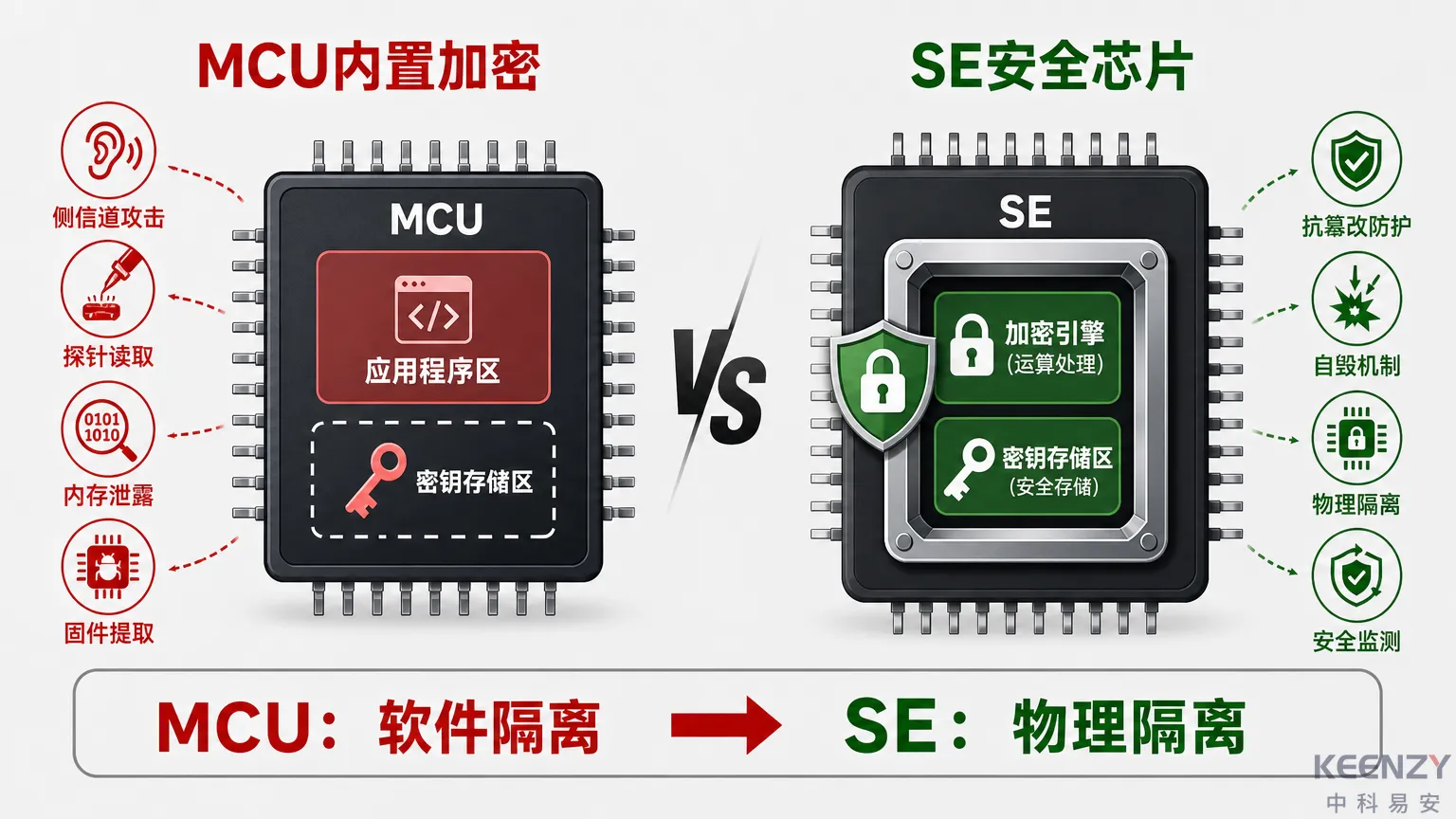 SE安全芯片与MCU加密方案安全性对比图