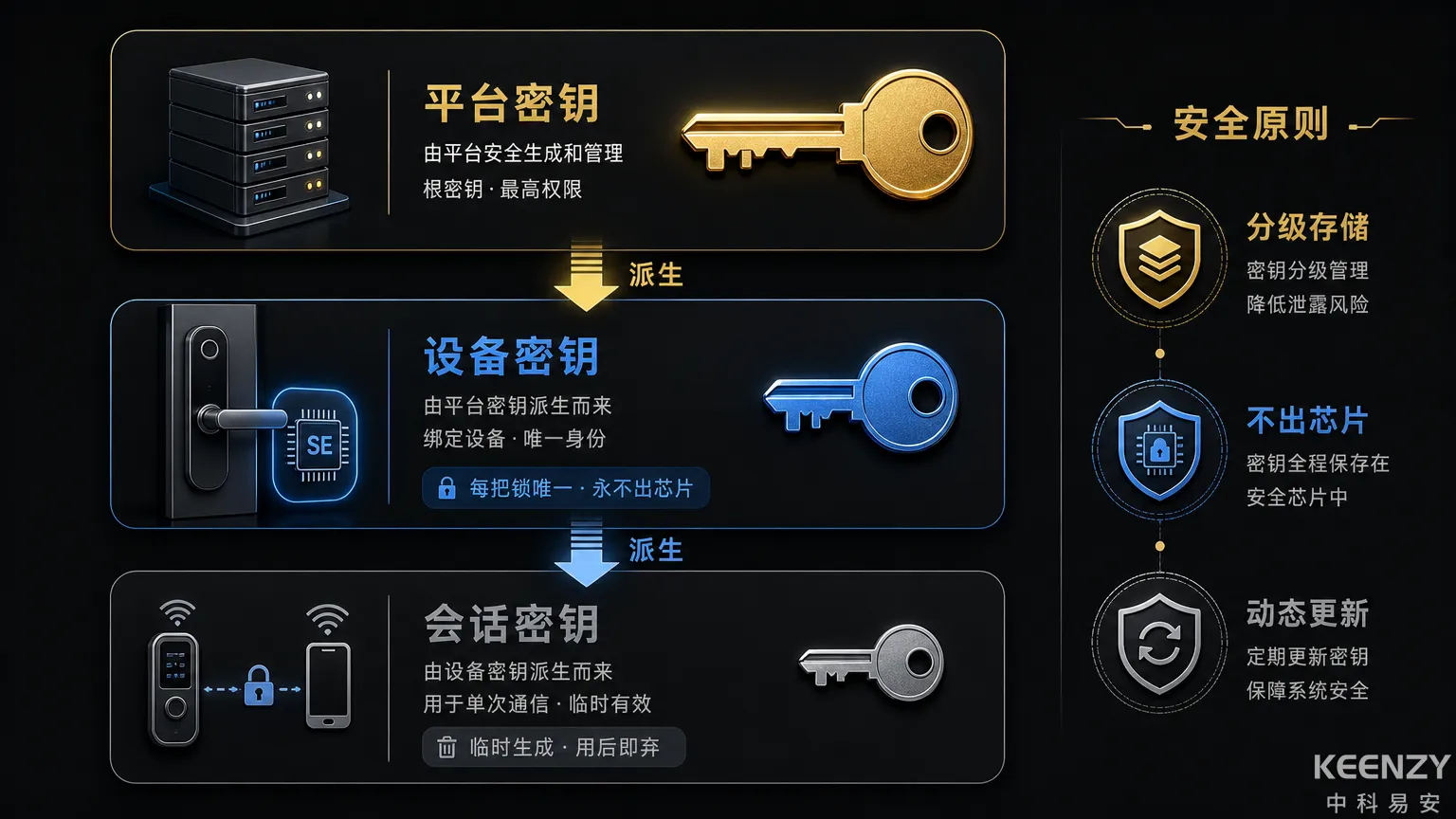 联网门锁密钥管理分级架构与安全机制图